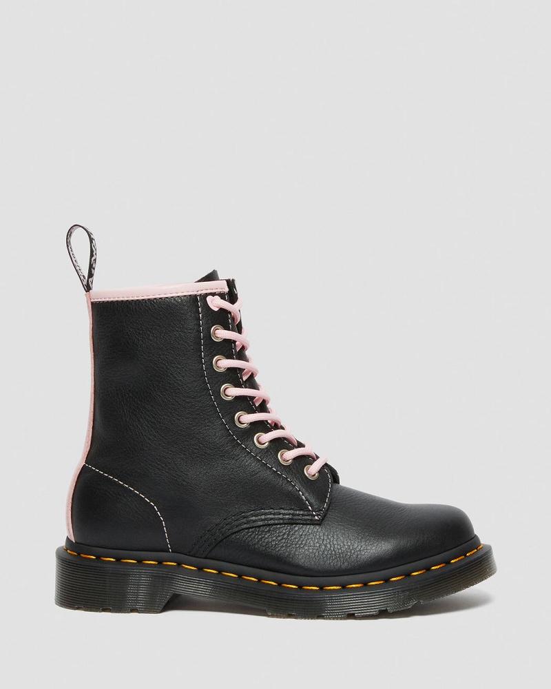 Dr Martens 1460 Contrast Læder Snørestøvler Dame Sort Lyserød | DK 153HAP